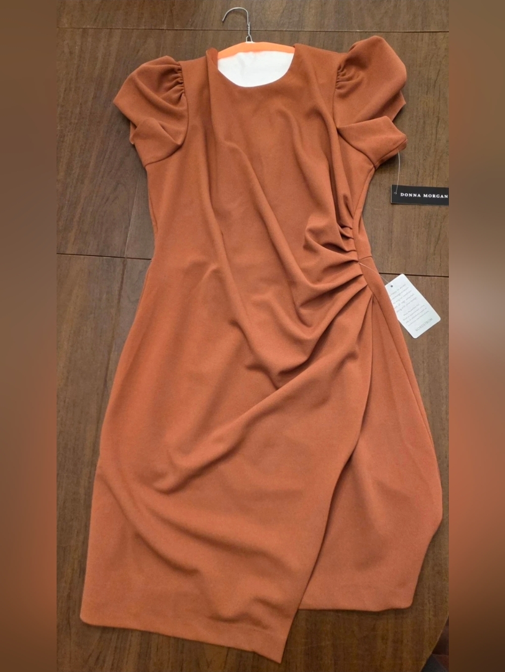 Donna Morgan Terra Cotta Midi Dress with Side Drape Size 8P